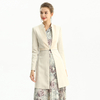 C134 Women Faux suede and satin combo zipper-waisted mid length coat