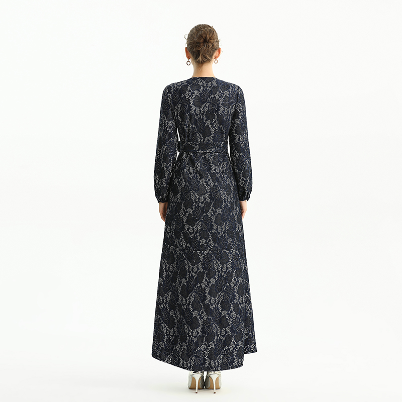 C165 Women Bonded sequinned lace long sleeves evening maxi robe dress
