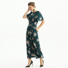 R160 Women Floral print short puff sleeves jumpsuit 