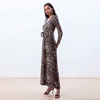 R171 Women Leopard print long sleeves flare leg jumpsuit 
