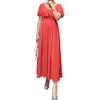 D416 Women Solid V-neck butterfly sleeves pintuck-detail flared midi dress