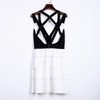 Z224 Women Color-block multi-strap criss-cross back pleated tiered party short dress