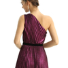 D203 Metallic Knit Single Shoulder Sunburst Pleated Maxi Evening Dress