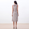 D098-3 Women Two-tone floral eyelash lace sleeveless straight-cut day and party midi dress