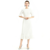 D095 Women Solid crepe short sleeves ruffle detailed straight cut midi dress