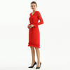 D099 Women Silk plissé chiffon long sleeves ruffle detailed straight cut midi party dress