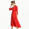 D186 Women Solid three-quarter sleeves A-line high low hem midi party dress 