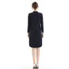C053-1 Women Solid long sleeves band collar seam-detail midi shirt dress