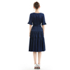 D081 Women Solid satin short sleeves tiered midi day dress