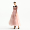 D191 Girls Velvet long sleeves full shape flared design evening long tulle gown 