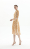 D080-1 Women fashion eyelash lace long sleeves flared pleated party midi dress
