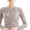 D080-4 Women Peony flower scallop lace long sleeves flared pleated party midi dress 