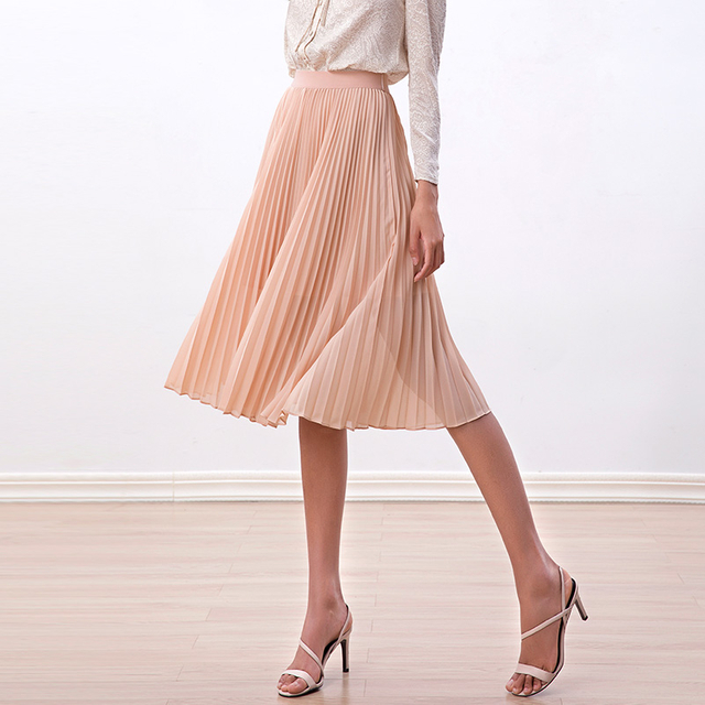 S280S Women Solid chiffon elasticated waist full circle sunburst pleated short skirt