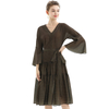 D057-1 Women Polka dot print three-quarter sleeves tiered design midi dress