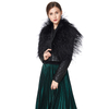 J110 Women faux leather with studs and detachable ostrich feather short quilted jacket