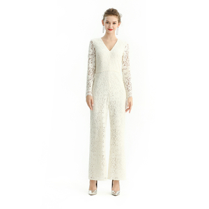 R172 Women All-over lace long sleeve party jumpsuit 