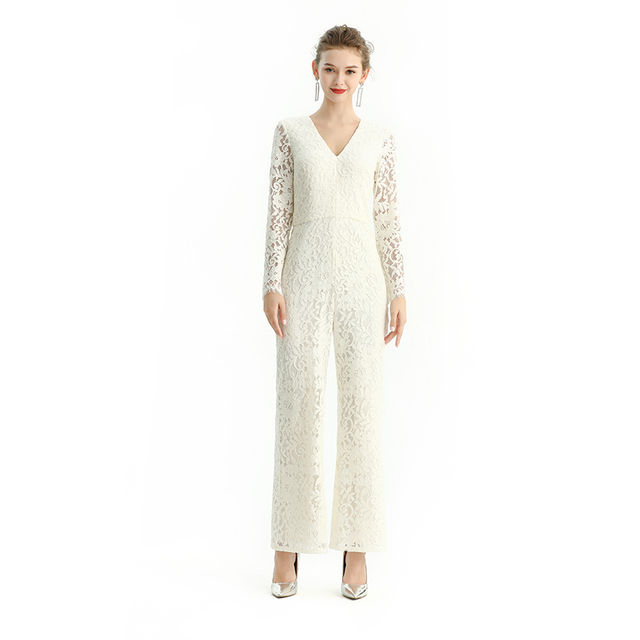 R172 Women All-over lace long sleeve party jumpsuit 