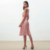 D208-1 Women solid heavy georgette halter neck pleated midi dress
