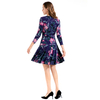 D027 Women floral print round neck long sleeves flared mini day dress