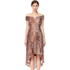 D024 Women Animal print off shoulder short sleeves asymmetric hem midi party dress