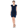 D029 Women Solid metallic knit V neck cap sleeves fitted mini party dress 