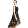 D006 Women All-over floral embroidered tulle sleeveless asymmetric hem midi party dress