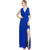 D015 Women Solid heavy georgette V neck maxi evening dress