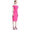 D012 Women Solid knit cold shoulder short sleeves fitted midi party dress